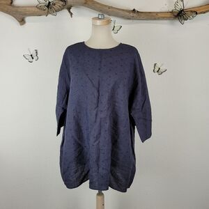 Fantasy linen blue embroidered linen tunic